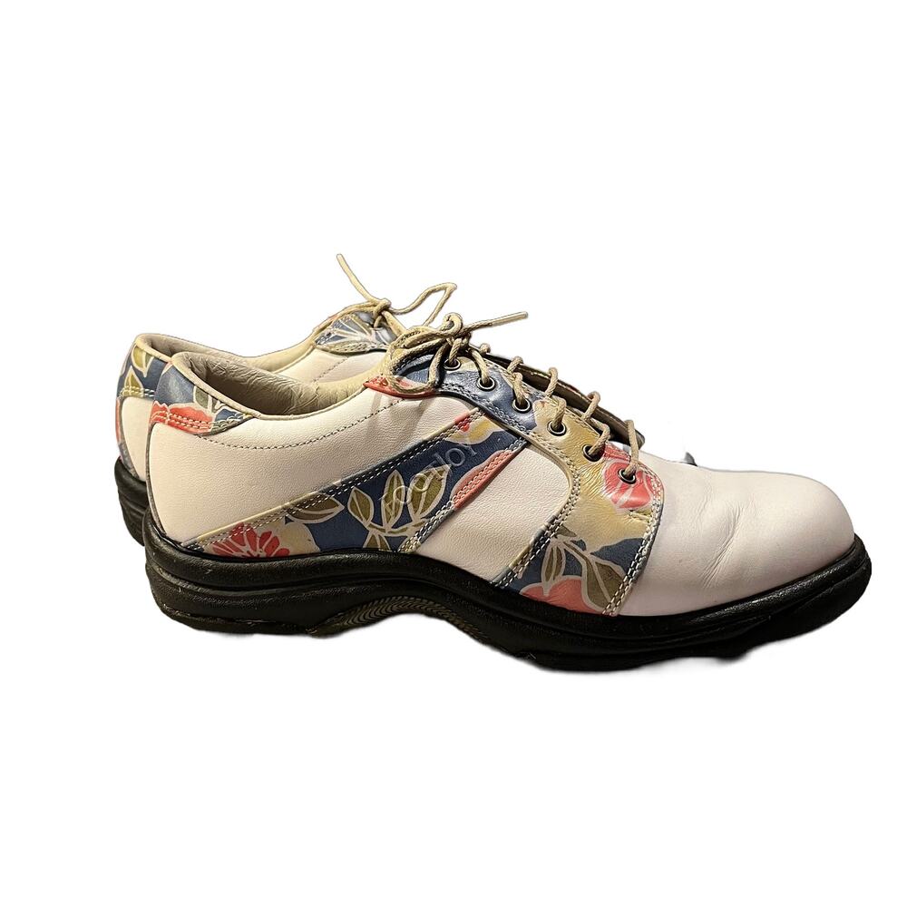 FootJoy‎ Contour Series White Floral Leather Spiked Golf Shoes Size 7